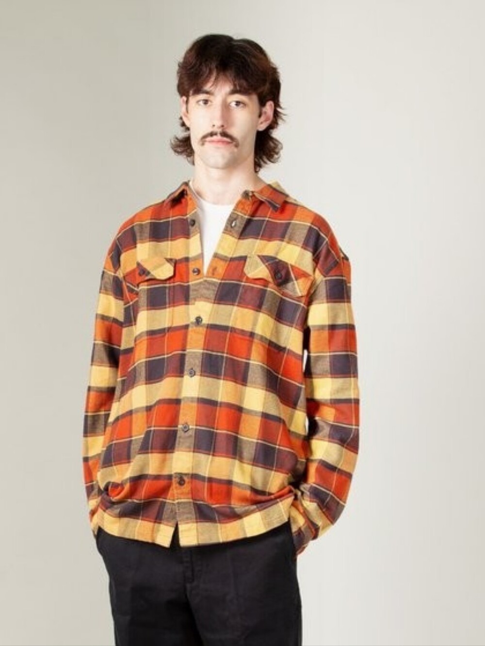 Patagonia 100% Cotton Plaid Flannel Shirt in Mustard, Orange and Brown Size M